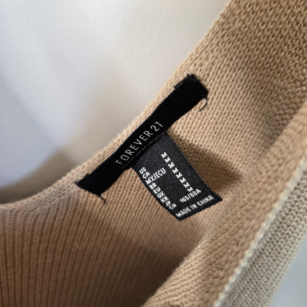 Khaki Tan Beige Cami Camisole Knit Sweater Sleeveless Tank Oversized V Neck Top - Picture 4 of 10